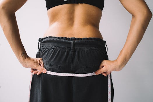 A person measuring their waist with a tape measure, symbolizing fitness goals.