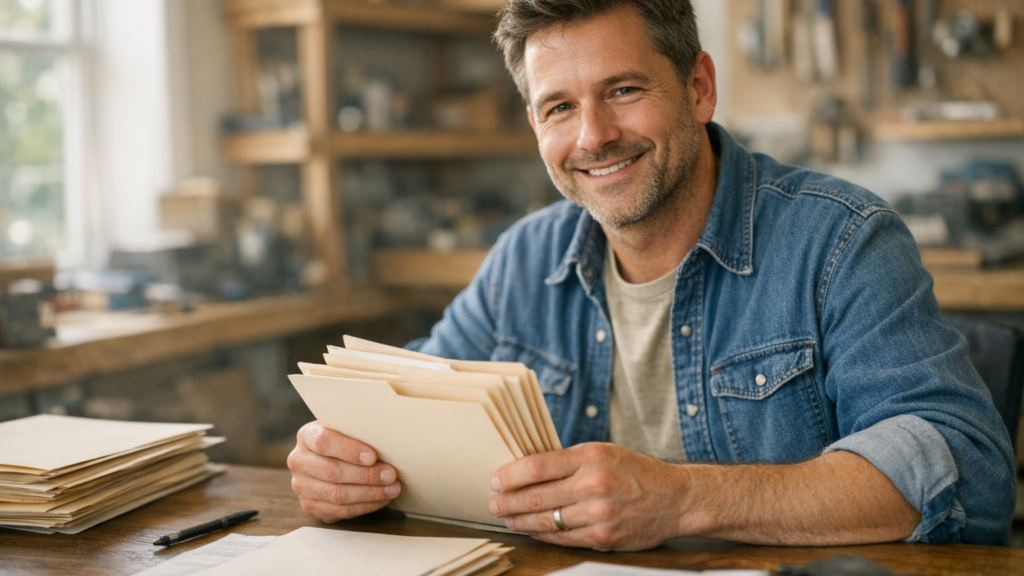 selbststaendiger-handwerker-ordnet-unterlagen
